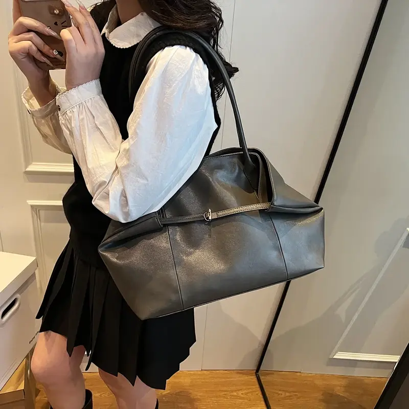 LEFTSIDE Big PU Leather Tote Bags for Women 2025 Y2K Ladies Shoulder Bag Female Retro Simple Luxury Designer Handbags and Purses