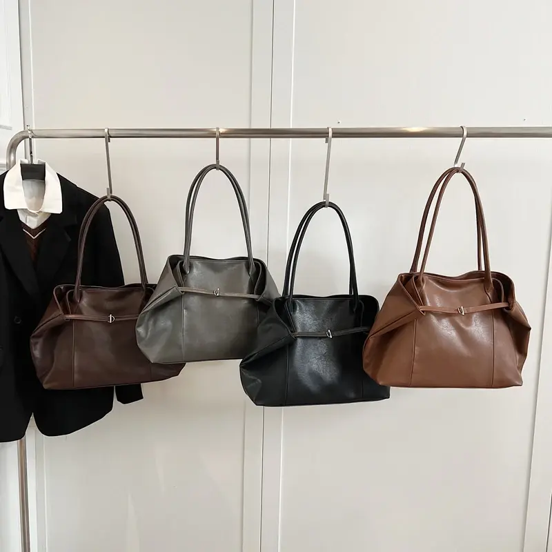 LEFTSIDE Big PU Leather Tote Bags for Women 2025 Y2K Ladies Shoulder Bag Female Retro Simple Luxury Designer Handbags and Purses