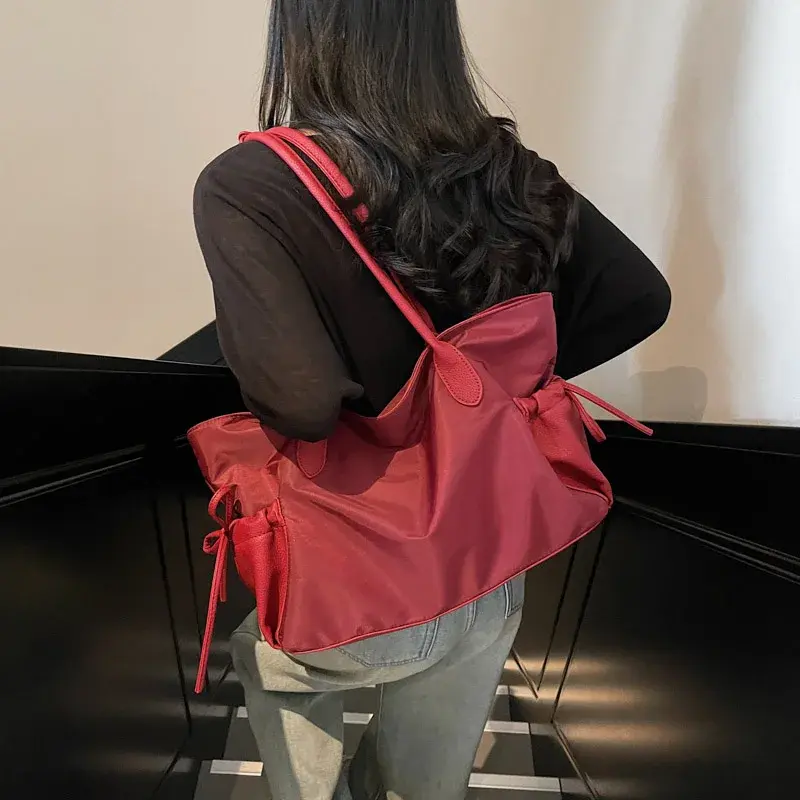 LEFTSIDE Trendy Women's Big Soft Cloth Shoulder Bag Solid Color 2025 Spring Y2k Casual Simple Handbags Shopper Shopping Bags
