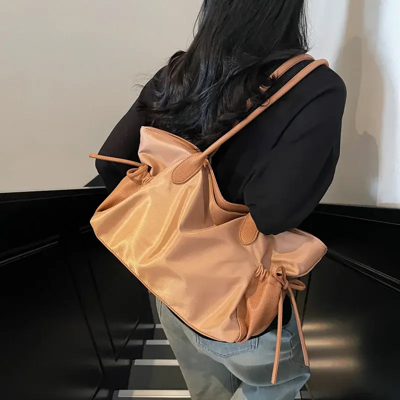 LEFTSIDE Trendy Women's Big Soft Cloth Shoulder Bag Solid Color 2025 Spring Y2k Casual Simple Handbags Shopper Shopping Bags
