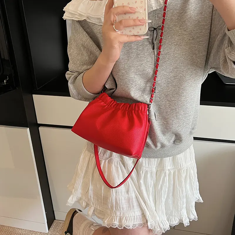 LEFTSIDE Women Small PU Leather Bucket Shoulder Bag 2025 New Luxury Crossbody Bag Female Short Handle Chain Handbags and Purses