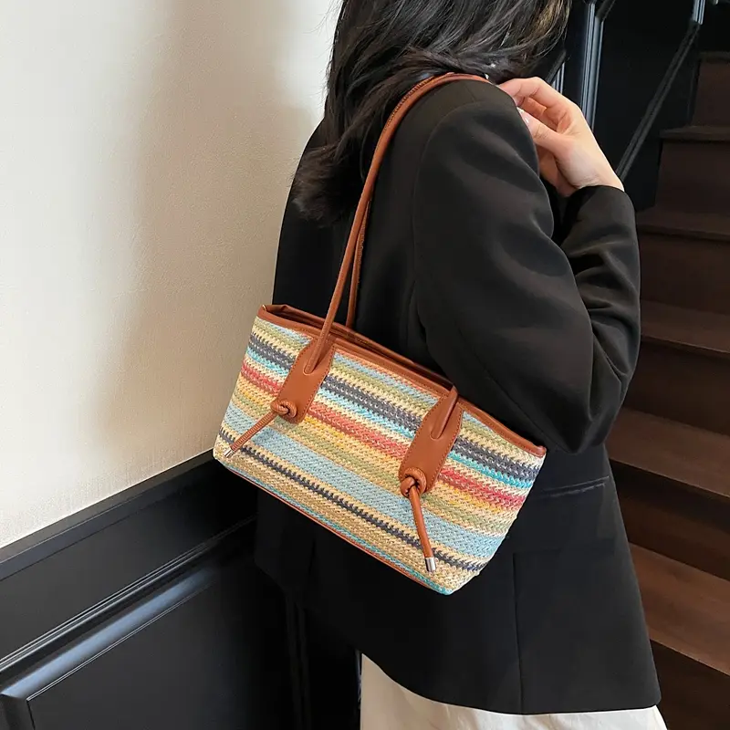 LEFTSIDE Big Woven Straw Shoulder Bags for Women 2025 New Summer French Style Raffia Tote Bag Females Beach Bags Travel Handbags