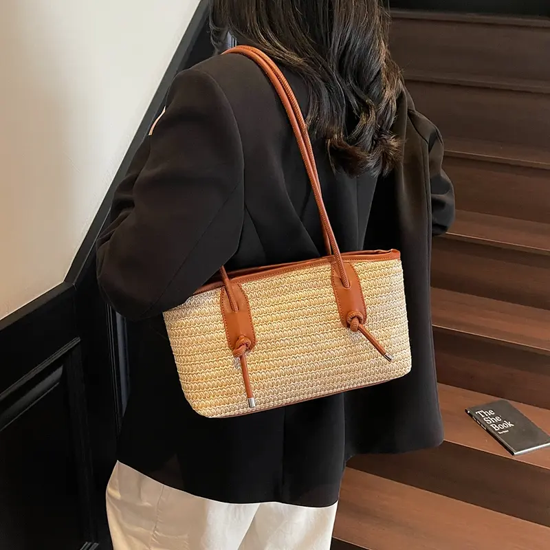 LEFTSIDE Big Woven Straw Shoulder Bags for Women 2025 New Summer French Style Raffia Tote Bag Females Beach Bags Travel Handbags
