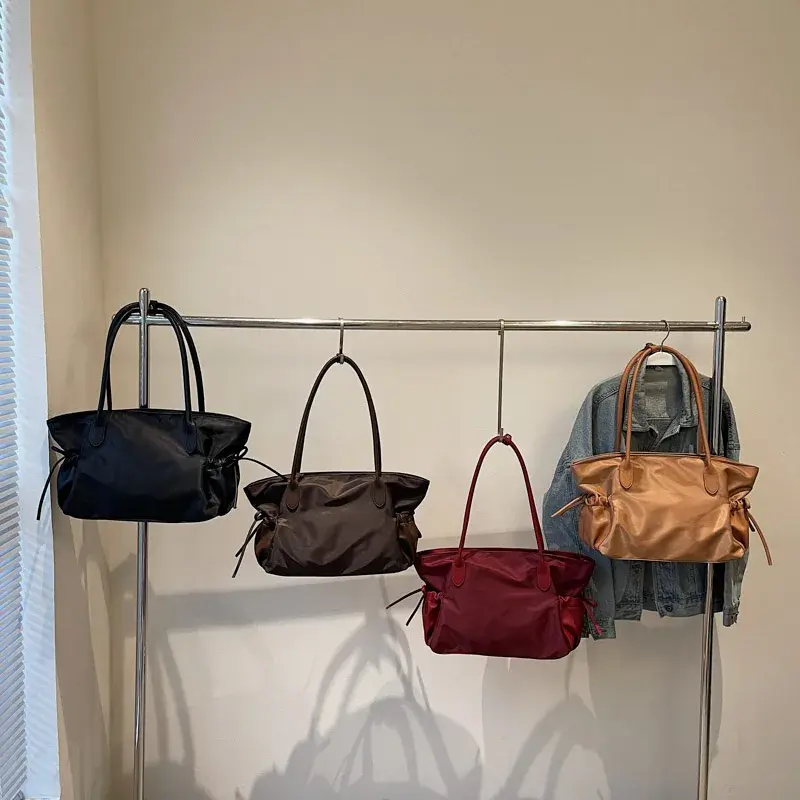 LEFTSIDE Trendy Women's Big Soft Cloth Shoulder Bag Solid Color 2025 Spring Y2k Casual Simple Handbags Shopper Shopping Bags