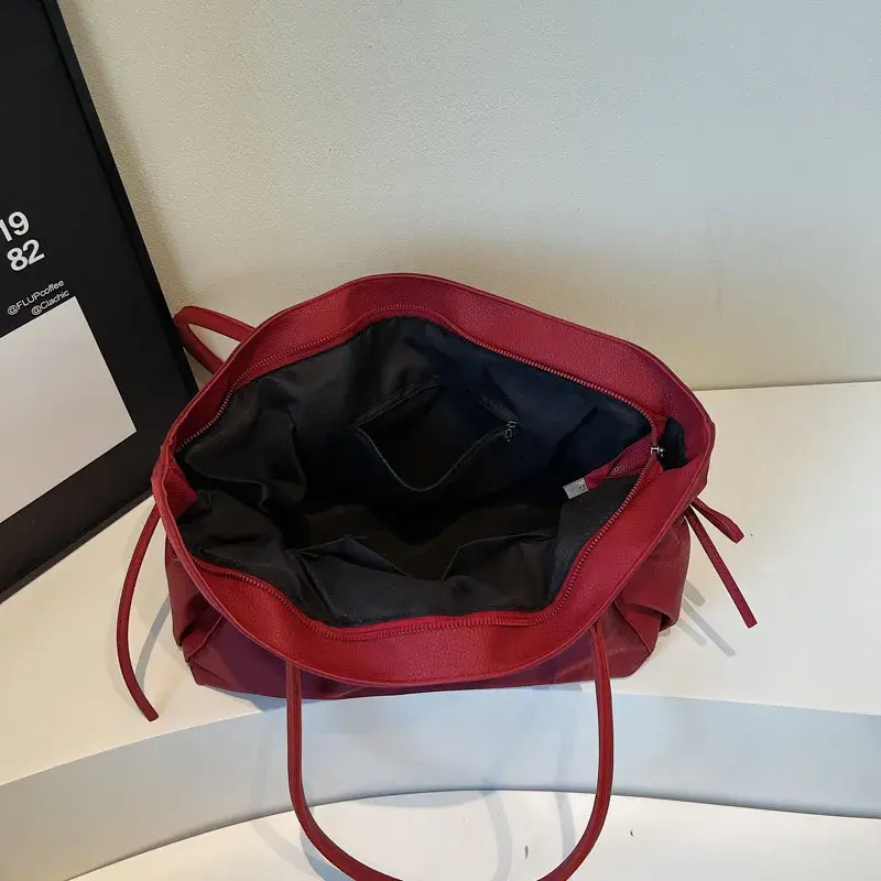 LEFTSIDE Trendy Women's Big Soft Cloth Shoulder Bag Solid Color 2025 Spring Y2k Casual Simple Handbags Shopper Shopping Bags