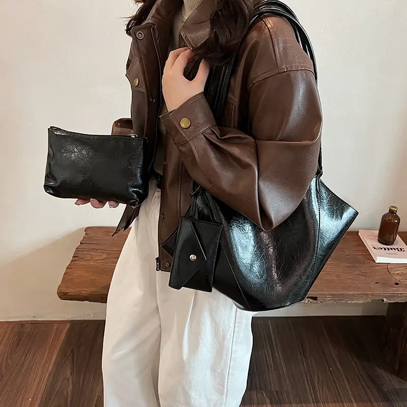 LEFTSIDE 2 Pcs/set Leather Tote Bags Lady Winter Underarm Shoulder Bag for Women 2025 New Fashion Trend Y2K Handbags and Purses