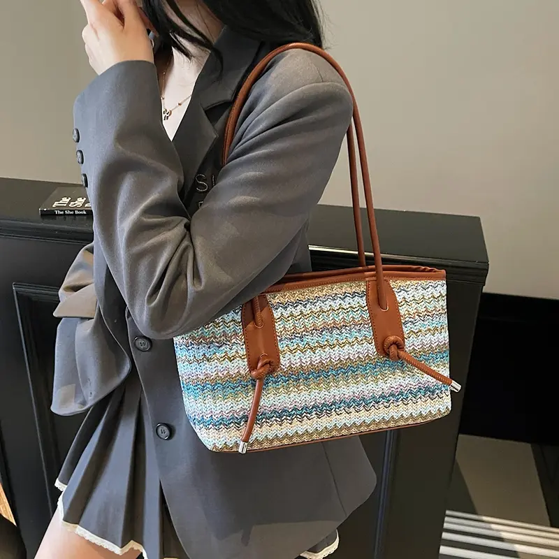 LEFTSIDE Big Woven Straw Shoulder Bags for Women 2025 New Summer French Style Raffia Tote Bag Females Beach Bags Travel Handbags