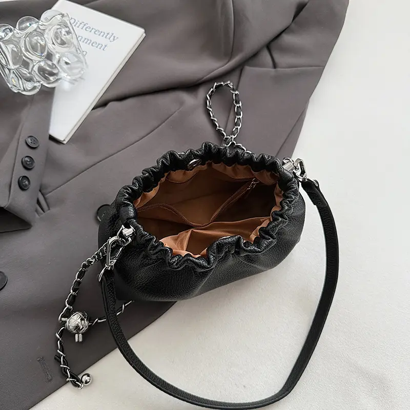 LEFTSIDE Women Small PU Leather Bucket Shoulder Bag 2025 New Luxury Crossbody Bag Female Short Handle Chain Handbags and Purses