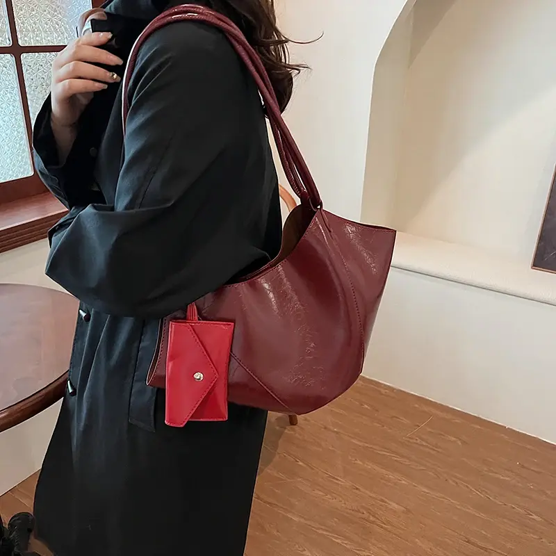 LEFTSIDE 2 Pcs/set Leather Tote Bags Lady Winter Underarm Shoulder Bag for Women 2025 New Fashion Trend Y2K Handbags and Purses