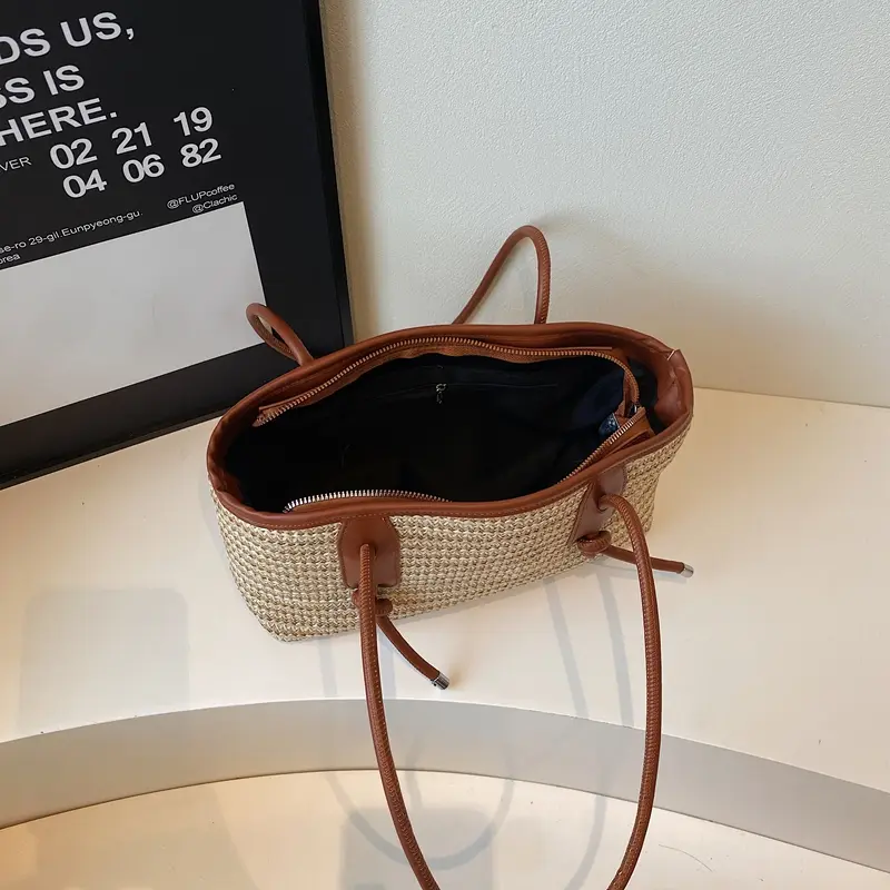 LEFTSIDE Big Woven Straw Shoulder Bags for Women 2025 New Summer French Style Raffia Tote Bag Females Beach Bags Travel Handbags