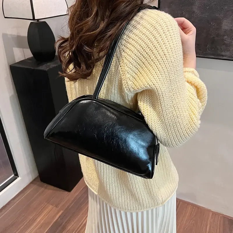 LEFTSIDE Silver PU Leather Underarm Bags for Women 2024 Winter Y2K New Trends Luxury Fashion Shoulder Bag Handbags and Purses