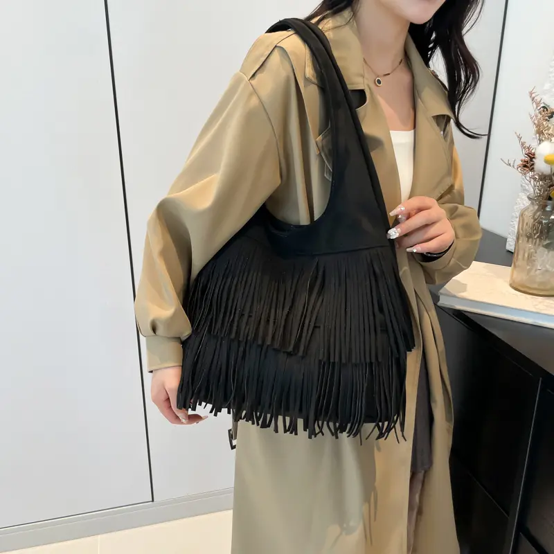 LEFTSIDE Large Tassels Shoulder Bags For Women 2025 Female Trend Y2K Korean Fashion Underarm Bag Lady Handbags And Purses