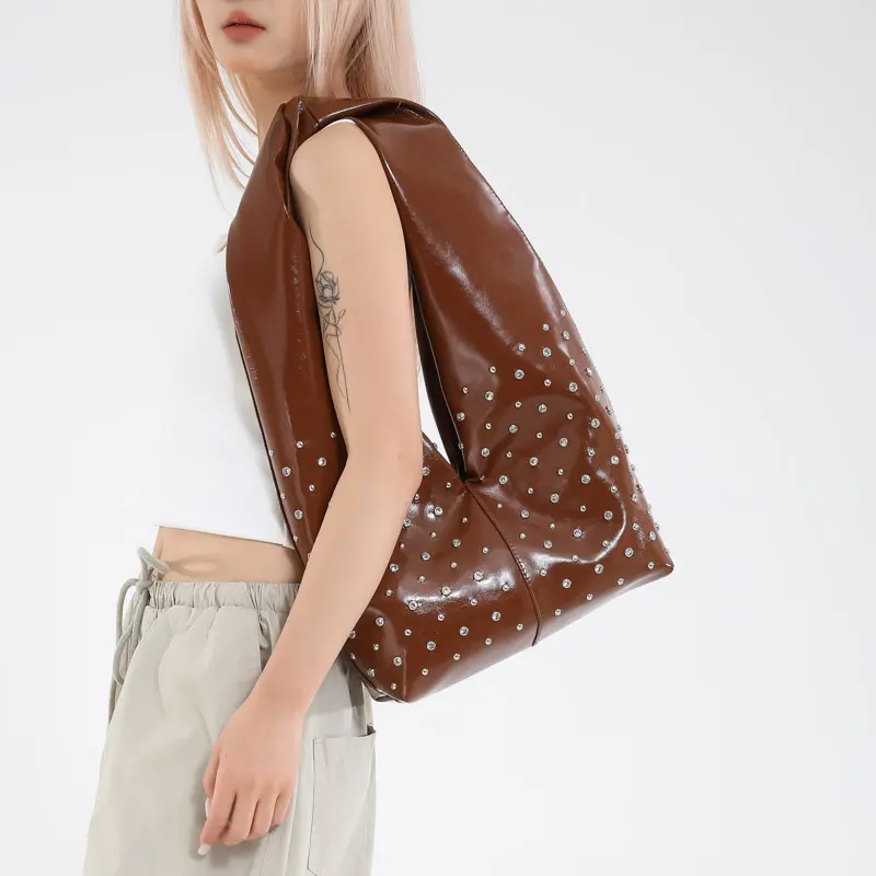 LEFTSIDE  Rivets Design Punk Style PU Leather Underarm Bags for Women 2025 New Trend Female Shoulder Bag Handbags and Purses