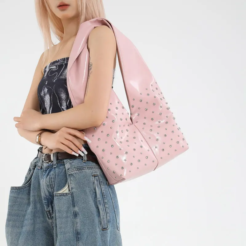 LEFTSIDE  Rivets Design Punk Style PU Leather Underarm Bags for Women 2025 New Trend Female Shoulder Bag Handbags and Purses