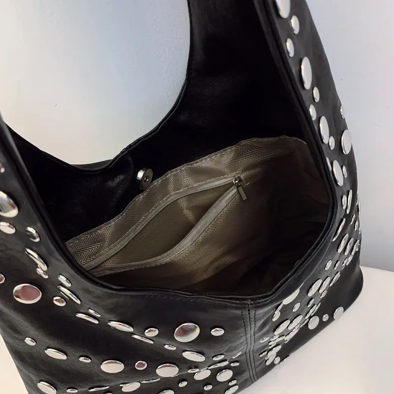 LEFTSIDE Rivets Design PU Leather Hobo Bags Lady Shoulder Bag for Women 2025 New Fashion Retro High Capacity Handbags and Purses