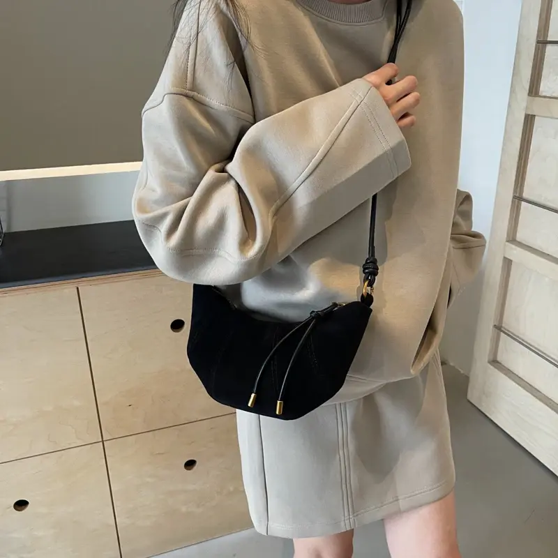 LEFTSIDE 2025 Retro Solid Color Splicing Leather Shoulder Bag Women Korean Fashion Handbags and Purses Lady Crossbody Bag