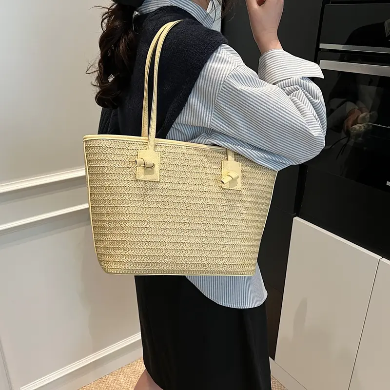 LEFTSIDE Weave Big Straw Shoulder Bags for Women 2025 New Summer New Trend Tote Bag Females Simple Beach Bags Handbags