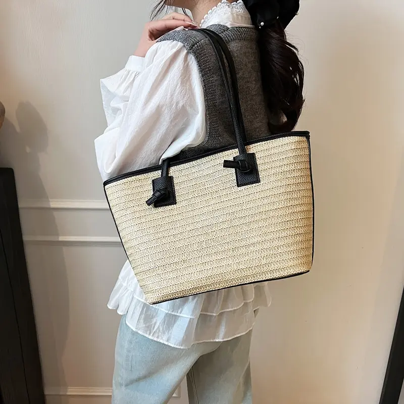 LEFTSIDE Weave Big Straw Shoulder Bags for Women 2025 New Summer New Trend Tote Bag Females Simple Beach Bags Handbags