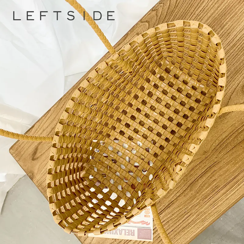 LEFTSIDE Women Tote Bag Solid Color Small Shoulder Bag Trendy Handmade Korean Fashion 2025 Y2K Hollow Out Handbag Hand Bags