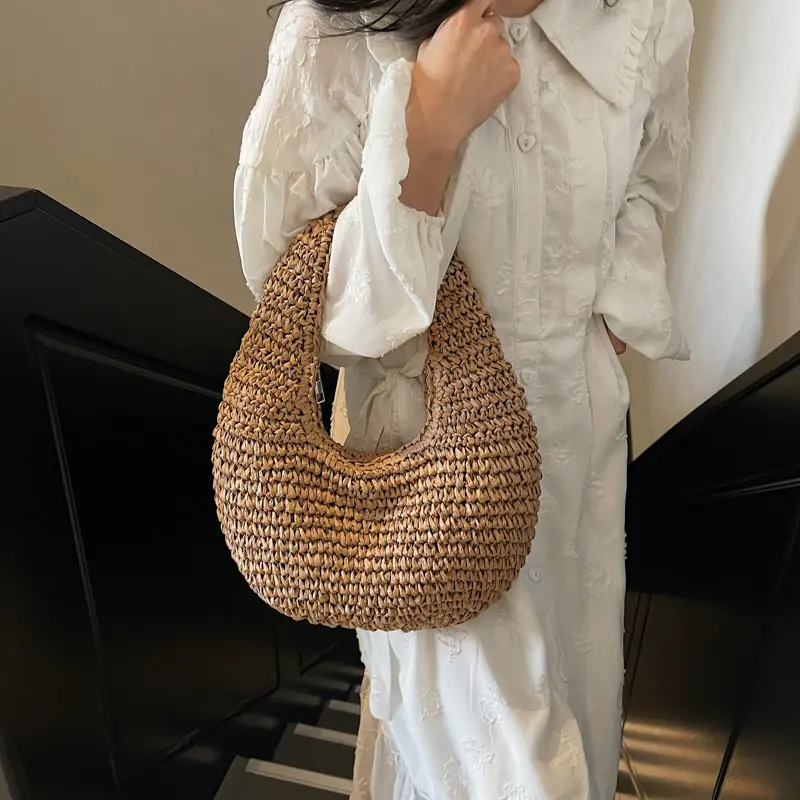 LEFTSIDE Simple Straw Bags for Women 2025 Summer Ladies New Weave Shoulder Bag Females Beach Bags Lady Handbags and Purses