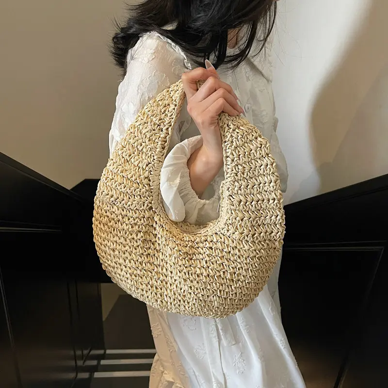 LEFTSIDE Simple Straw Bags for Women 2025 Summer Ladies New Weave Shoulder Bag Females Beach Bags Lady Handbags and Purses