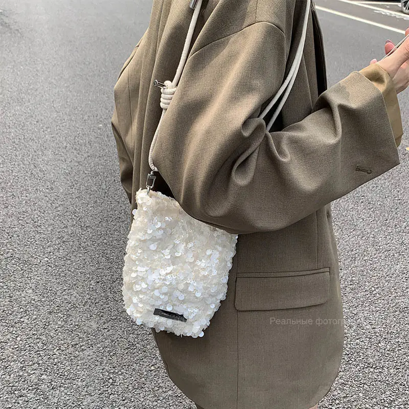 LEFTSIDE Mini Sequins Shoulder Bags for Women 2025 Designer New Evening Party Bling Bling Crossbody Bag Handbags and Purses