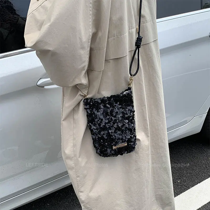 LEFTSIDE Mini Sequins Shoulder Bags for Women 2025 Designer New Evening Party Bling Bling Crossbody Bag Handbags and Purses