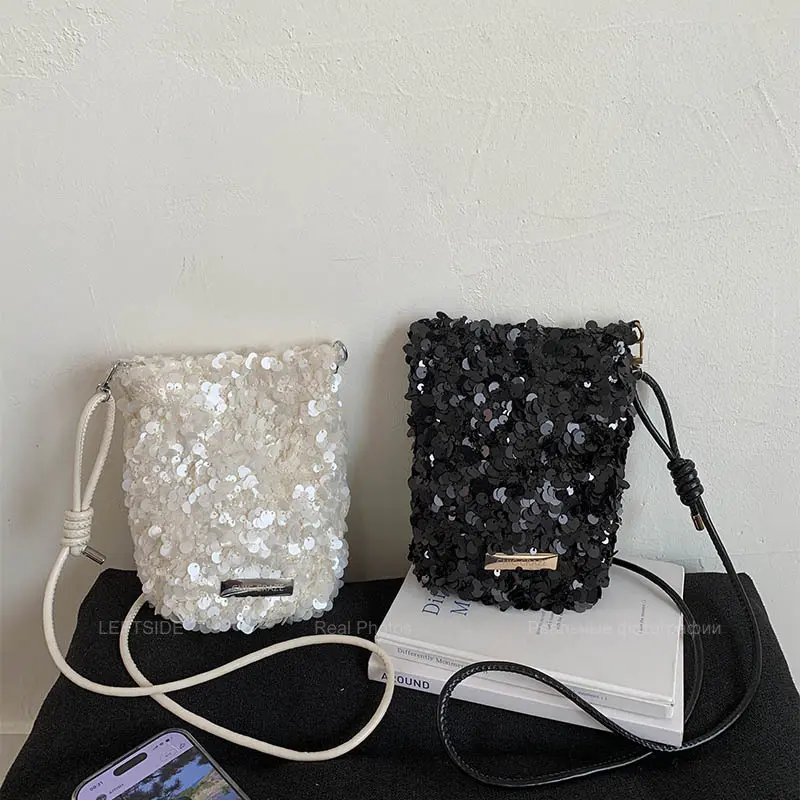 LEFTSIDE Mini Sequins Shoulder Bags for Women 2025 Designer New Evening Party Bling Bling Crossbody Bag Handbags and Purses