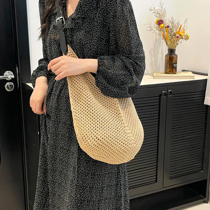 LEFTSIDE Soft Knited Big Hobo Bags for Women 2025 Trend Korean Fashion Summer Shoulder Bags Handbags and Purses Weave Beach Bag