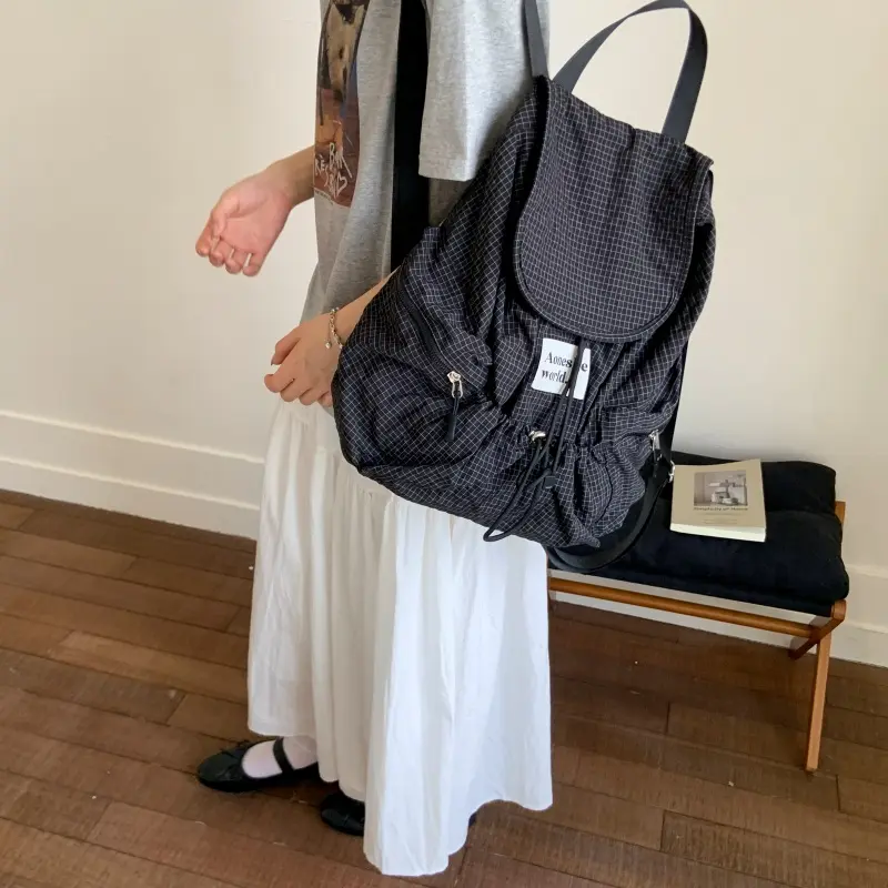 LEFTSIDE Women Soft Nylon High-capacity Backpacks 2025 Summer Grid Backpack Girls School Bag Lightweight Travel Back Pack