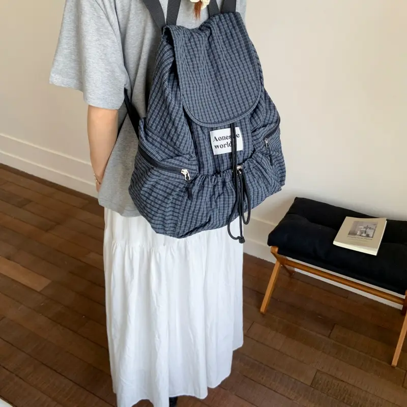 LEFTSIDE Women Soft Nylon High-capacity Backpacks 2025 Summer Grid Backpack Girls School Bag Lightweight Travel Back Pack