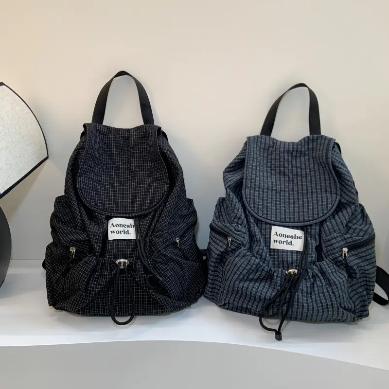 LEFTSIDE Women Soft Nylon High-capacity Backpacks 2025 Summer Grid Backpack Girls School Bag Lightweight Travel Back Pack