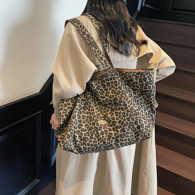 LEFTSIDE Leopard High-capacity Cloth Shoulder Bags for Women 2025 Y2K New Luxury Fashion Trend Female Tote Bag Lady Handbags