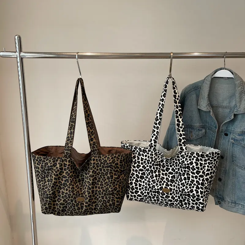 LEFTSIDE Leopard High-capacity Cloth Shoulder Bags for Women 2025 Y2K New Luxury Fashion Trend Female Tote Bag Lady Handbags