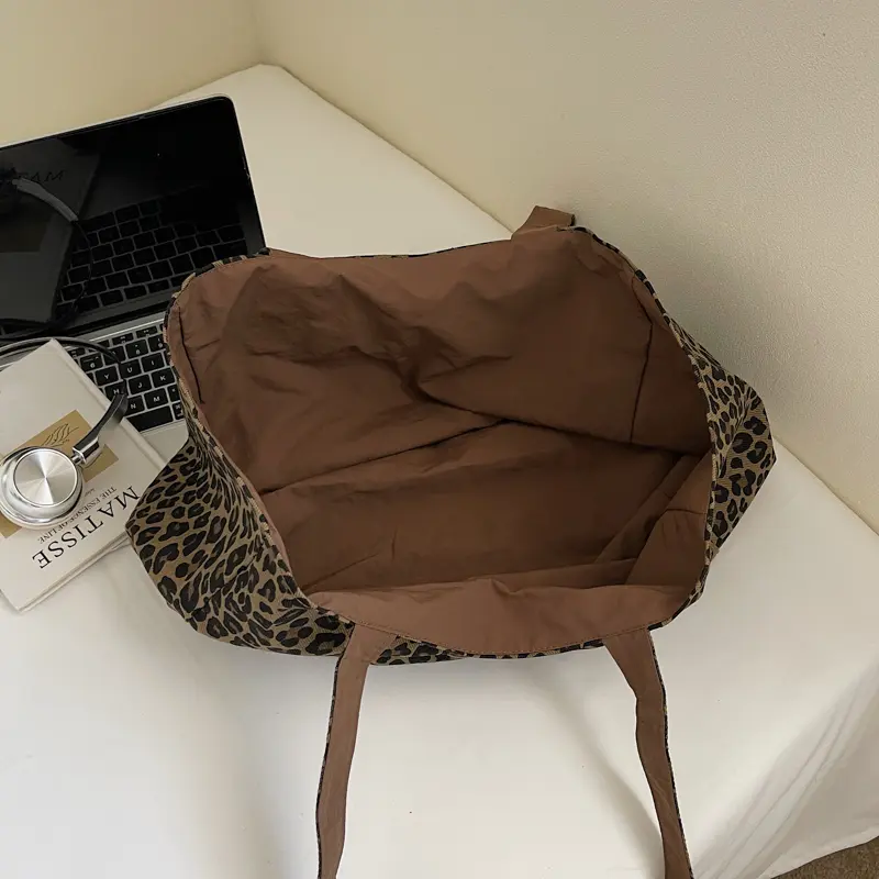 LEFTSIDE Leopard High-capacity Cloth Shoulder Bags for Women 2025 Y2K New Luxury Fashion Trend Female Tote Bag Lady Handbags