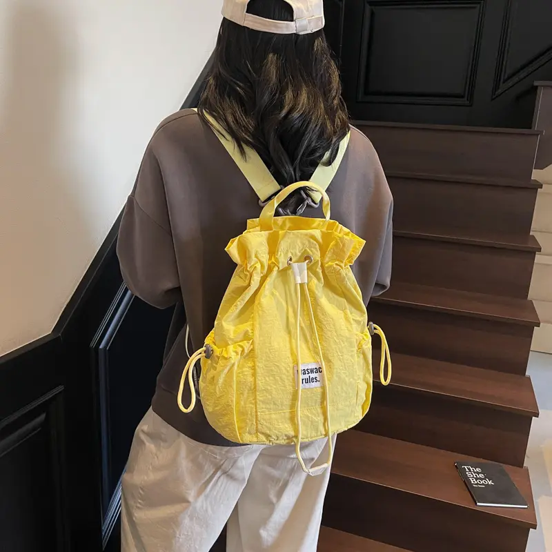 LEFTSIDE Women's Small Soft Green Drawstring Cloth Backpacks 2025 Summer Fashion Backpack Girls School Bag Cute Back Pack