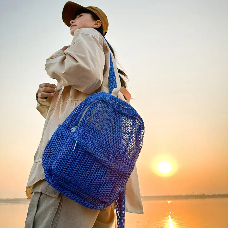 LEFTSIDE Small Mesh Backpack Bags 2025 Women Solid Color Back Packs Females Travel Simple Beach Student School Backpacks