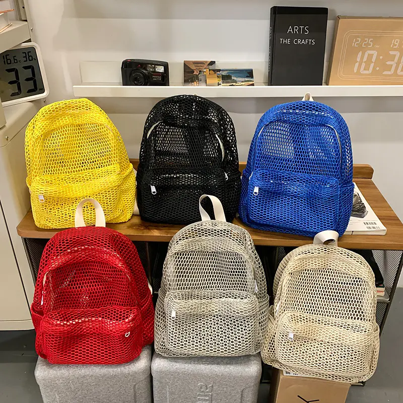 LEFTSIDE Small Mesh Backpack Bags 2025 Women Solid Color Back Packs Females Travel Simple Beach Student School Backpacks