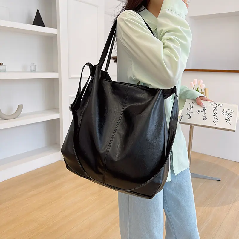LEFTSIDE Fashion Big Leather Tote Bag for Women 2025 Tend Females Simple Large High Capacity Retro Shoulder Side Bag Handbags