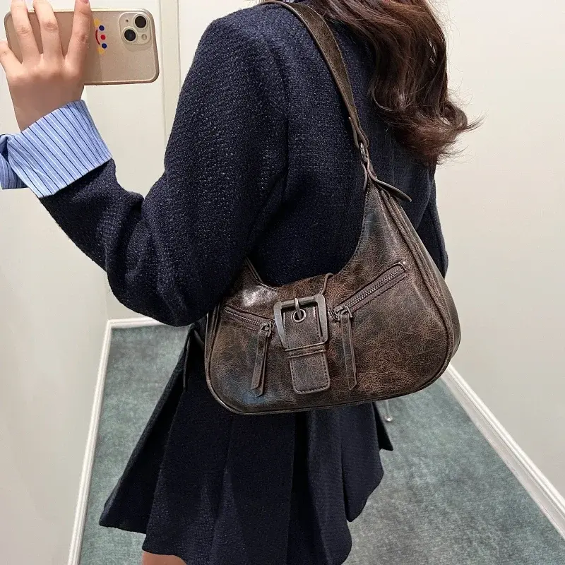 LEFTSIDE Retro Belt Design PU Leather Shoulder Bags for Women 2025 Y2K Small Vintage Females Underarm Crossbody Bag Handbags