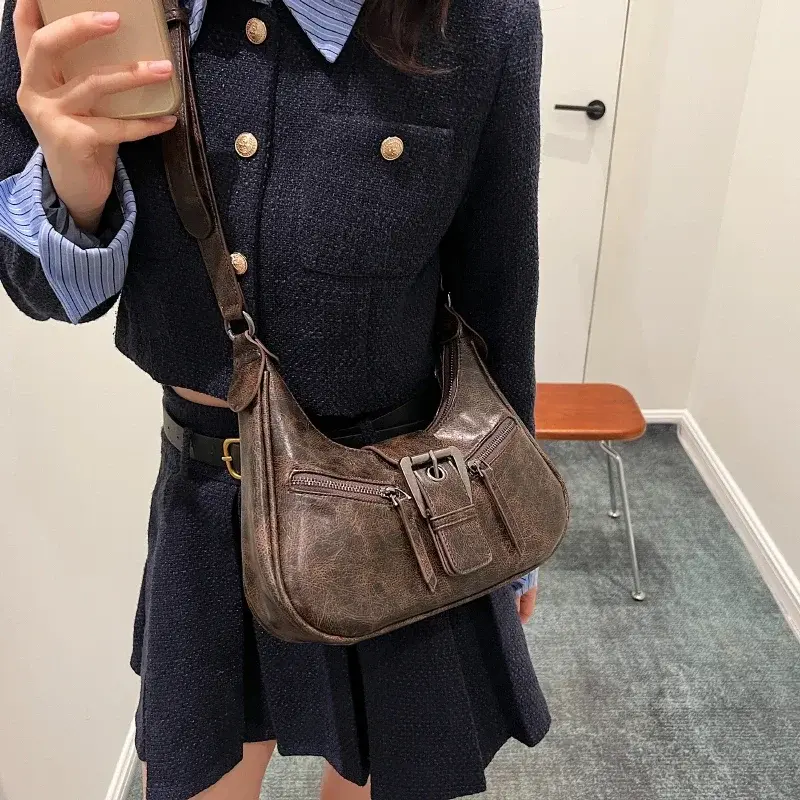 LEFTSIDE Retro Belt Design PU Leather Shoulder Bags for Women 2025 Y2K Small Vintage Females Underarm Crossbody Bag Handbags