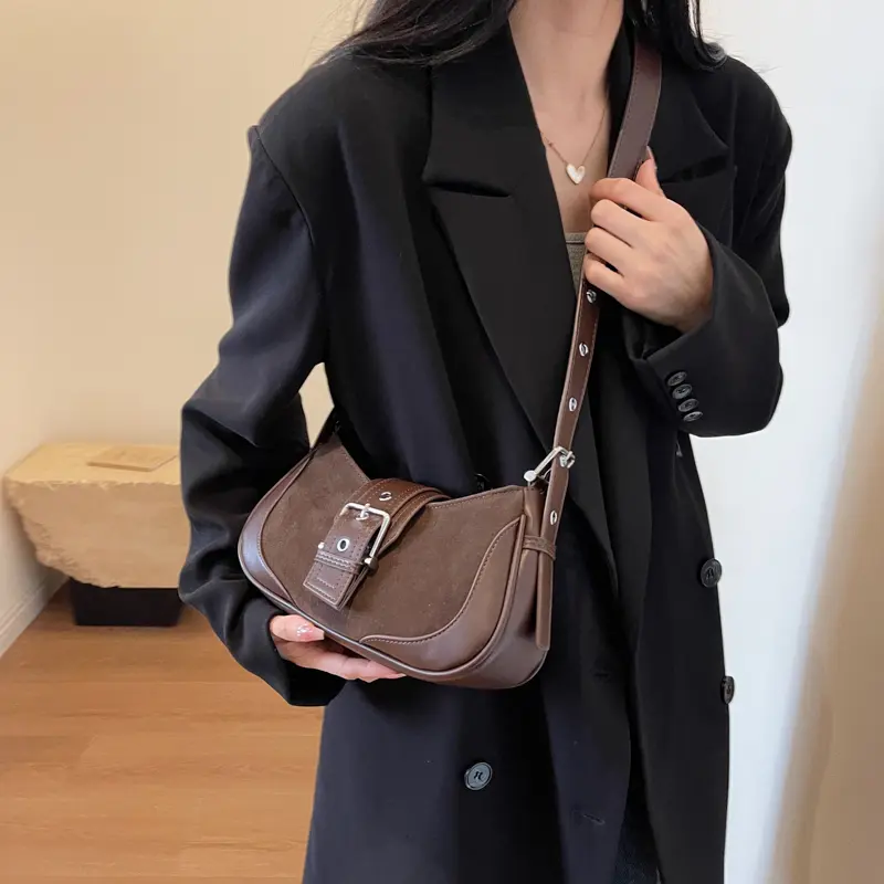 LEFTSIDE Belt Buckle Leather Crossbody Bags for Women 2025 Winter Underarm Bag Handbags and Purses Latest Fashion Shoulder Bag