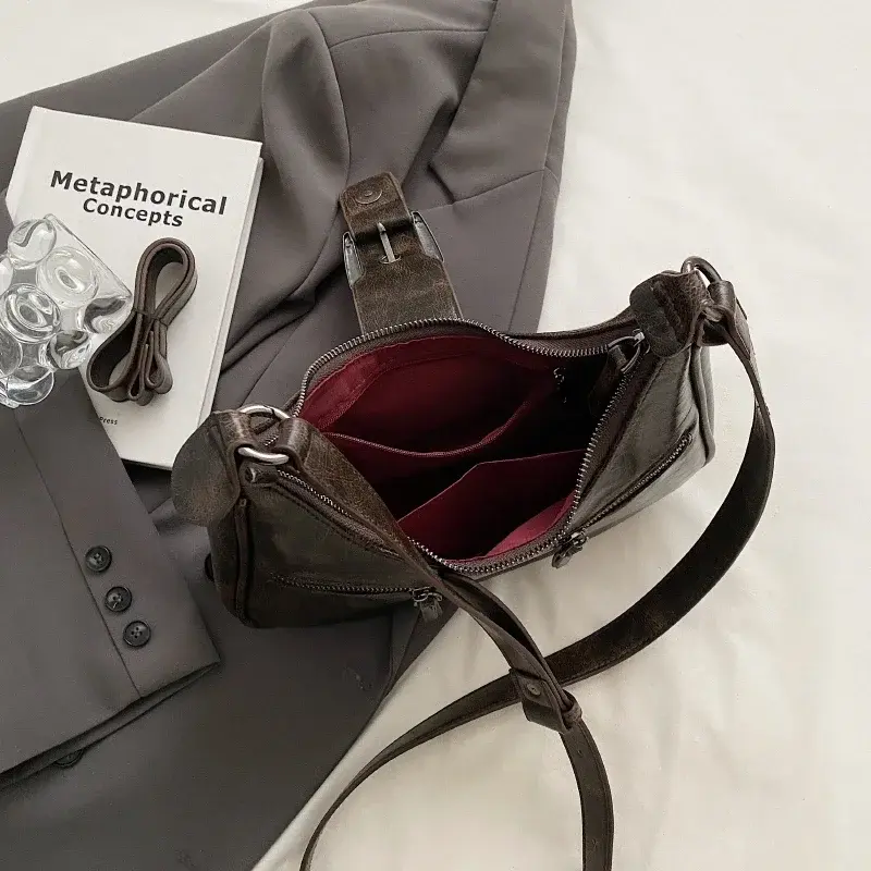 LEFTSIDE Retro Belt Design PU Leather Shoulder Bags for Women 2025 Y2K Small Vintage Females Underarm Crossbody Bag Handbags
