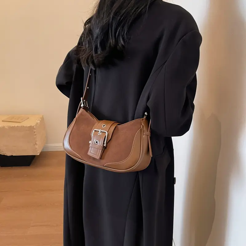 LEFTSIDE Belt Buckle Leather Crossbody Bags for Women 2025 Winter Underarm Bag Handbags and Purses Latest Fashion Shoulder Bag