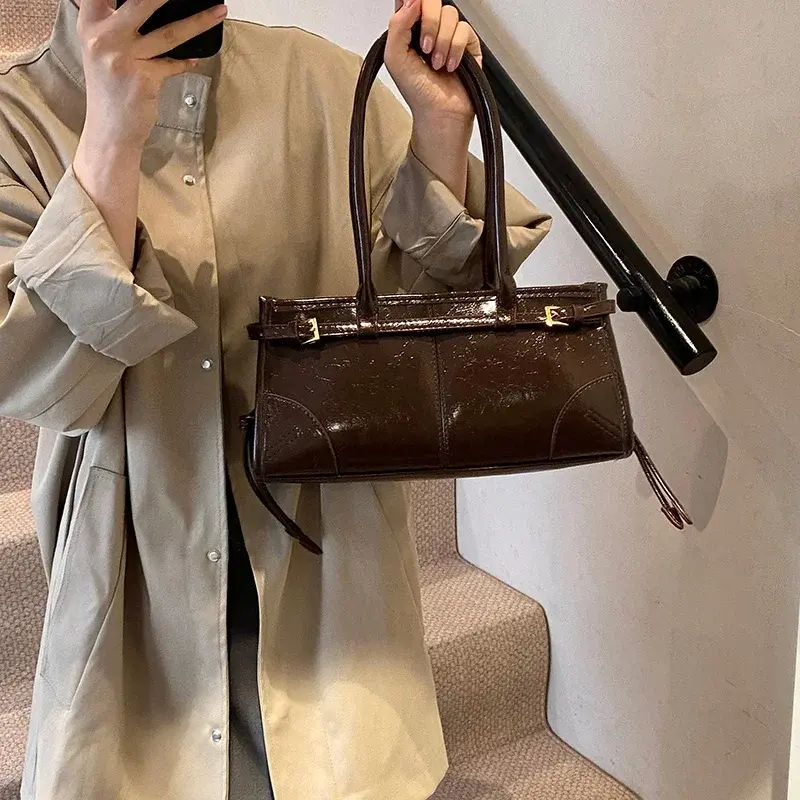 LEFTSIDE PU Leather Underarm Bags Lady Shoulder Bag for Women 2024 Winter New Fashion Y2K Tote Bags Retro Handbags and Purses