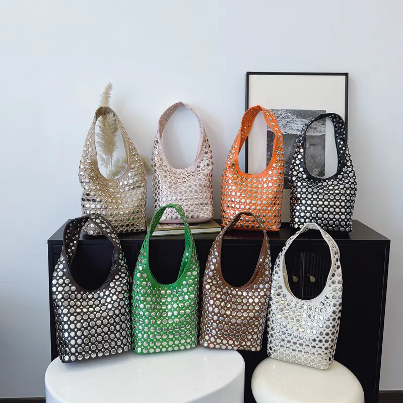 LEFTSIDE Retro Small Rivets PU Leather Shoulder Bag for Women 2025 New Punk Style Handbags and Purses Females Underarm Bags