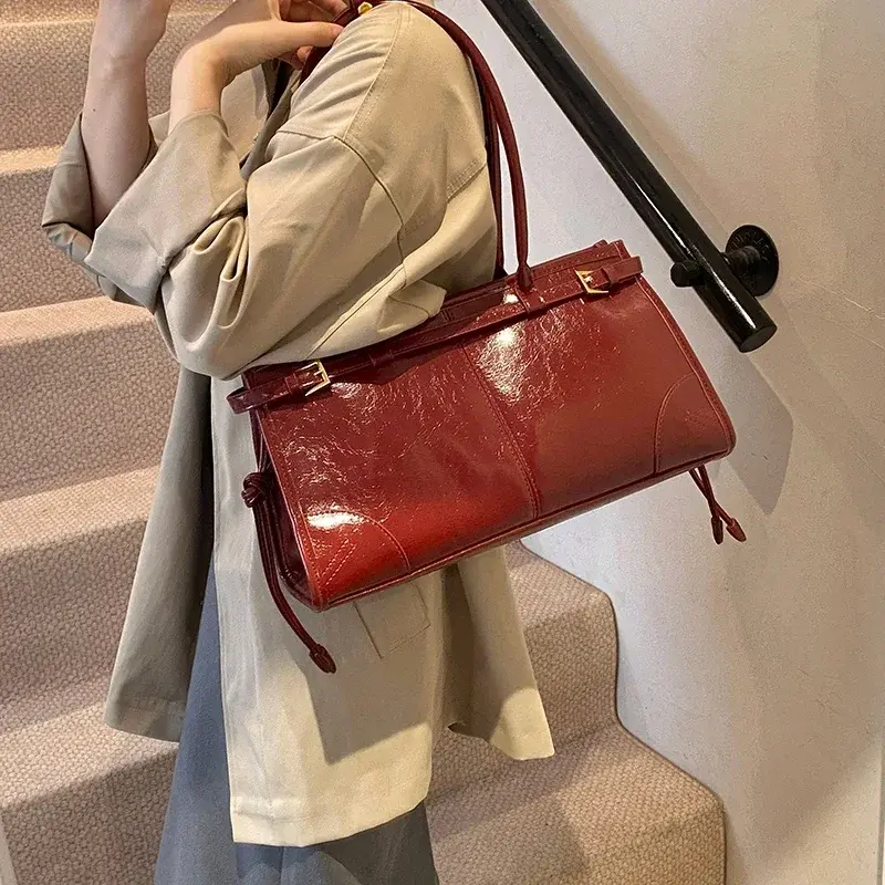 LEFTSIDE PU Leather Underarm Bags Lady Shoulder Bag for Women 2024 Winter New Fashion Y2K Tote Bags Retro Handbags and Purses