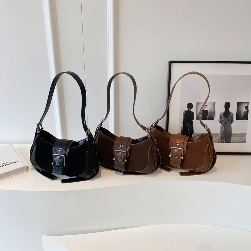 LEFTSIDE Belt Buckle Leather Crossbody Bags for Women 2025 Winter Underarm Bag Handbags and Purses Latest Fashion Shoulder Bag