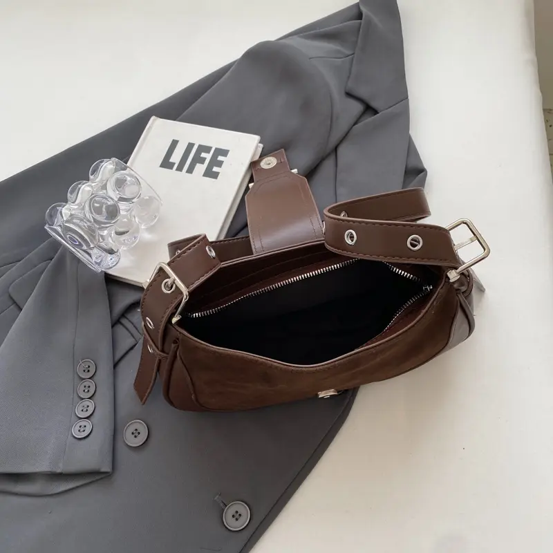 LEFTSIDE Belt Buckle Leather Crossbody Bags for Women 2025 Winter Underarm Bag Handbags and Purses Latest Fashion Shoulder Bag