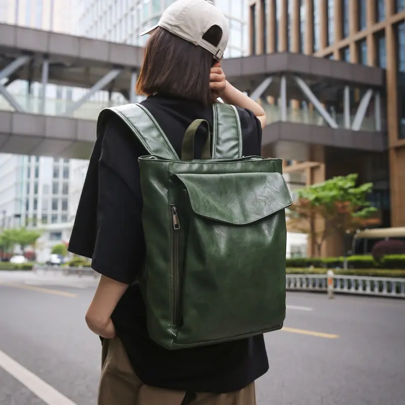 Women's Large Pu Leather Backpacks 2024 Y2K Korean Fashion Solid Color Vintage Backpack Lady Travel Green School Bag Back Packs